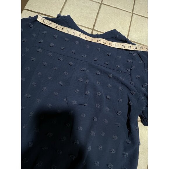 Merokeety Womens Blouse Navy Swiss Pom Pom Dot Short Sleeve Tunic Top Size L - Picture 13 of 13